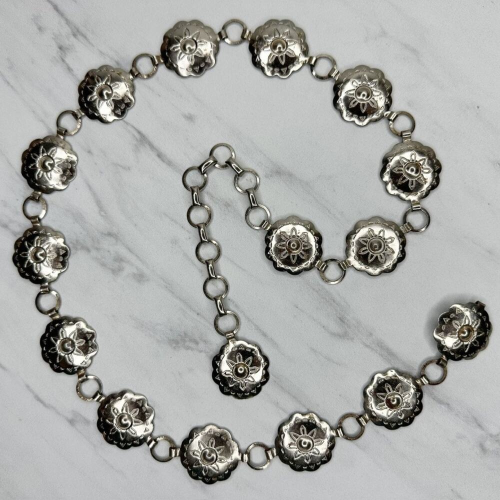 Western Concho Silver Tone Metal Chain Link Belt XS-Small (XS/S) ✨